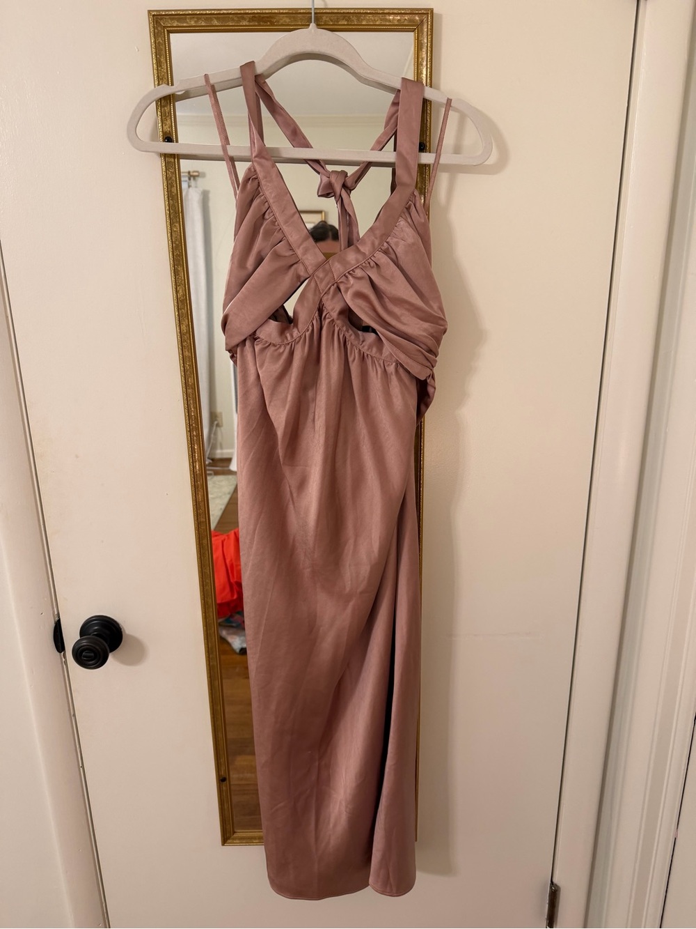 Mauve Pink Tie-Back Slip Dress with Gathered Bodice